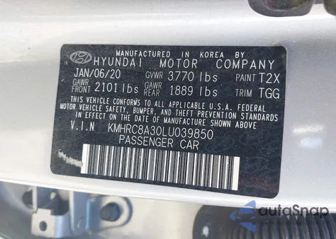 2020 Hyundai Venue Sel z USA, uszkodzony, nr VIN KMHRC8A30LU039850